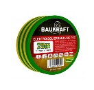 Ізоляційна стрічка ПВХ 0,15мм*19мм*25м жовто-зелена (18 шт в пак) TM BAUKRAFT, Germany