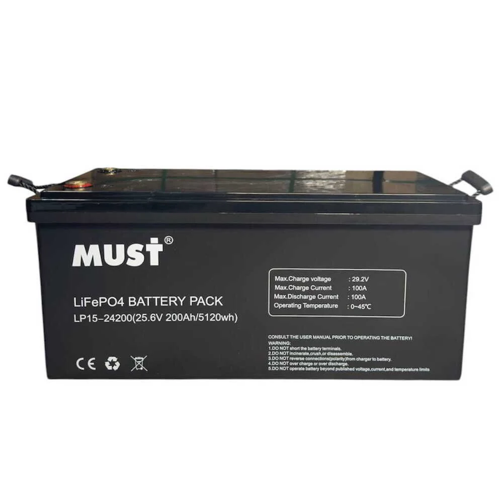 Акумулятор LiFePO4 25.6V 200Ah (BMS 60/100A - 5120Wh) MUST ( LP15-24200 )