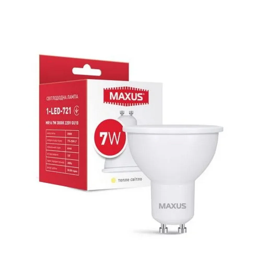 Лампа світлодіодна MAXUS MR16 7W GU10 3000K ( 1-LED-721 )