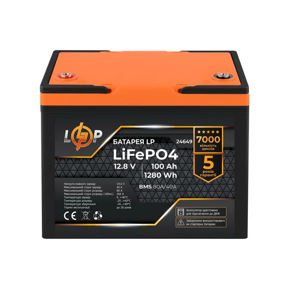 Акумулятор LiFePO4 12V - 100Ah (BMS 80/40A) (1280Wh) LOGICPOWER ( 24649 )