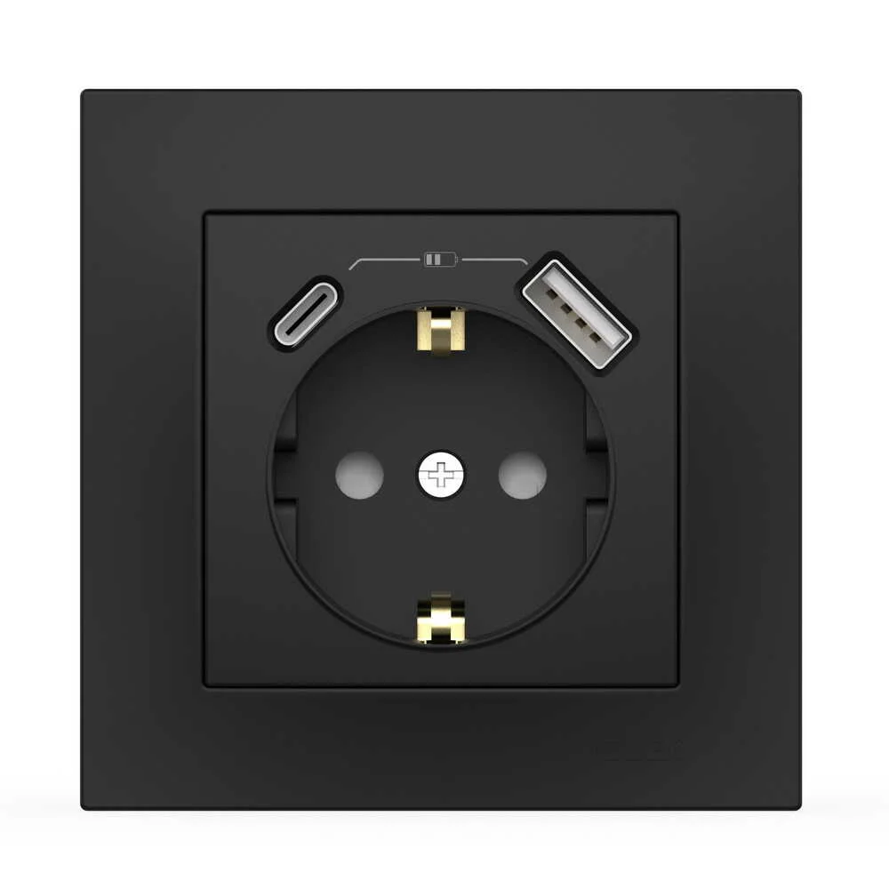 Розетка EL-BI VEGA чорний мат 1-на з заземленням + 2USB (Type C+A) 3А ( 510-014800-347 )