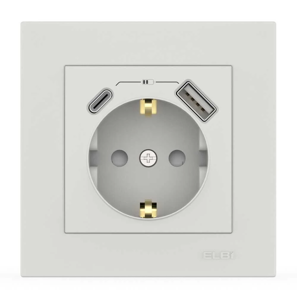 Розетка EL-BI VEGA білий мат 1-на з заземленням + 2USB (Type C+A) 3A ( 510-016200-347 )