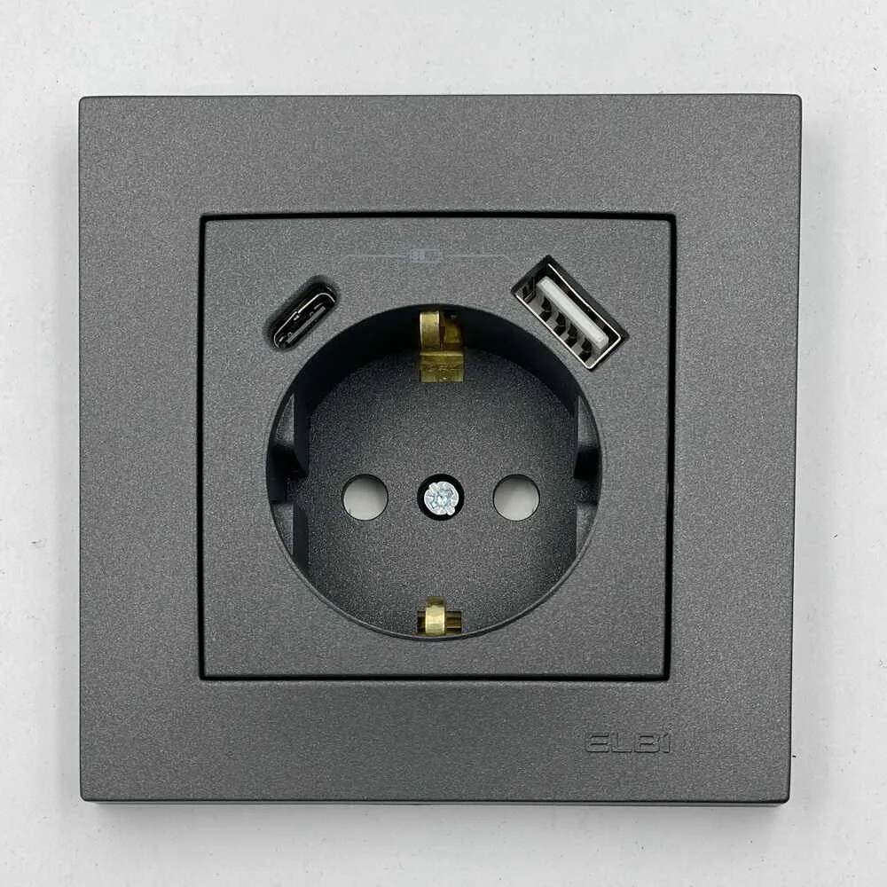 Розетка EL-BI VEGA антрацит матовий 1-на з/з + 2USB (Type C+A) 3A ( 510-016700-347 )