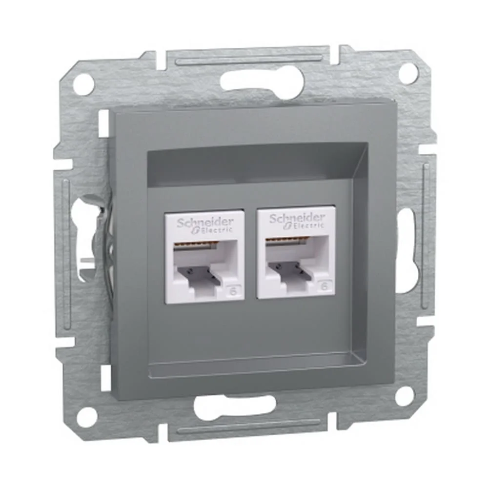 Розетка Schneider Asfora сталь комп'ютерна RJ45 Cat.5E 2-на ( EPH4400162 )