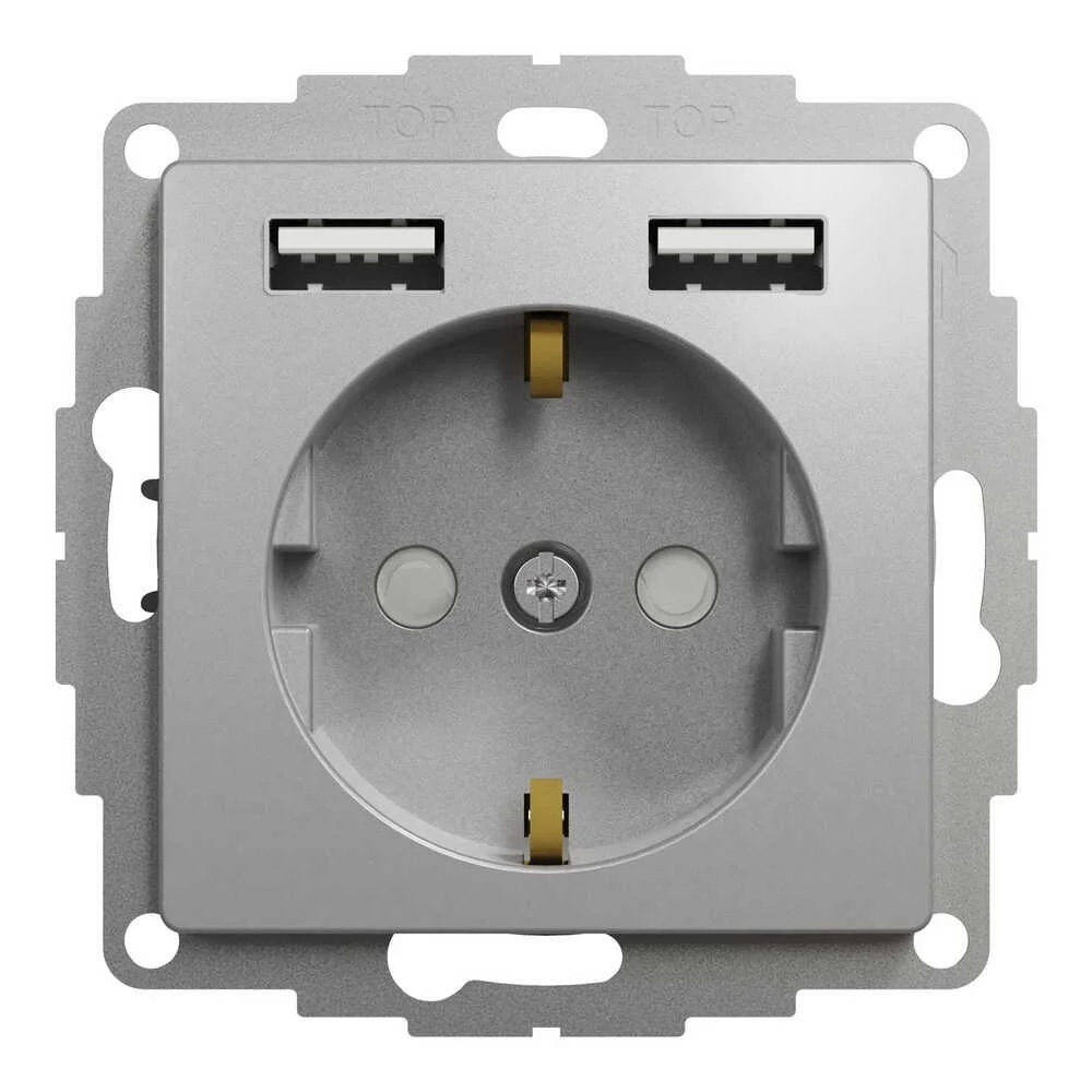 Розетка Schneider Sedna Design алюміній 1-на з заземленням + USB type A+A ( SDD113052 )