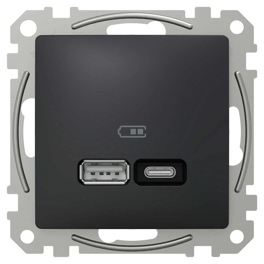 Розетка Schneider Sedna Design чорна USB type A+C 21Вт ( SDD114405 )