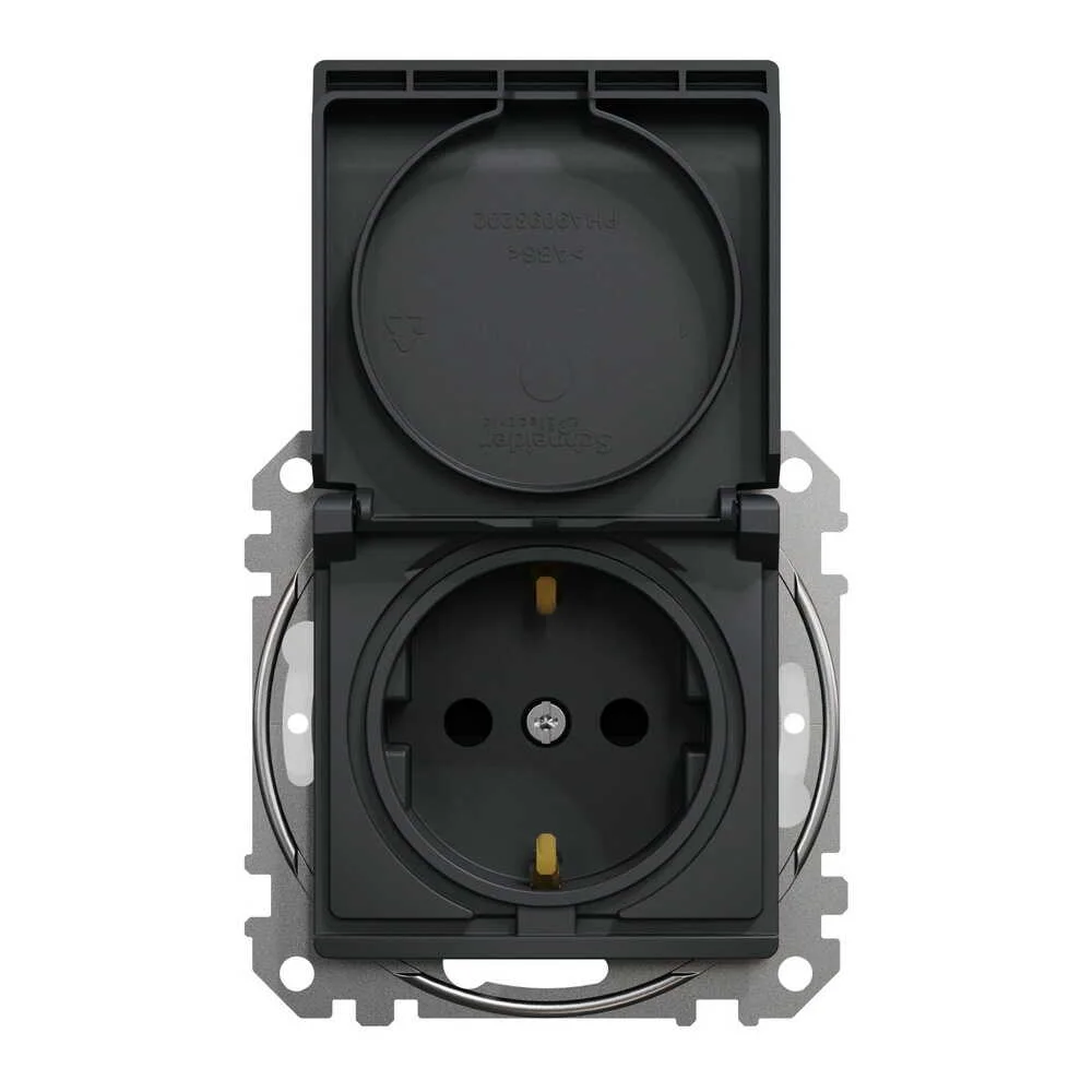 Розетка Schneider Sedna Design чорна 1-на з заземленням з шторками та кришкою IP44 ( SDD214024 )