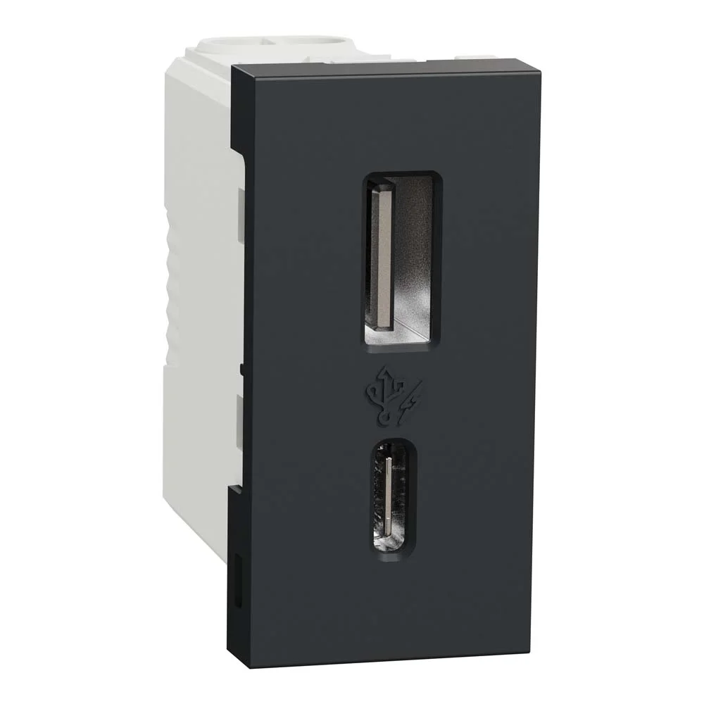 Розетка Schneider Unica NEW антрацит USB тип A+C 12 Вт 1 мод ( NU301654 )
