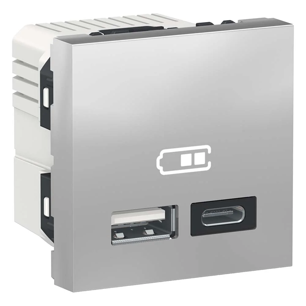 Розетка Schneider Unica NEW алюміній USB тип A+C 2,4 А 2 мод ( NU301830 )