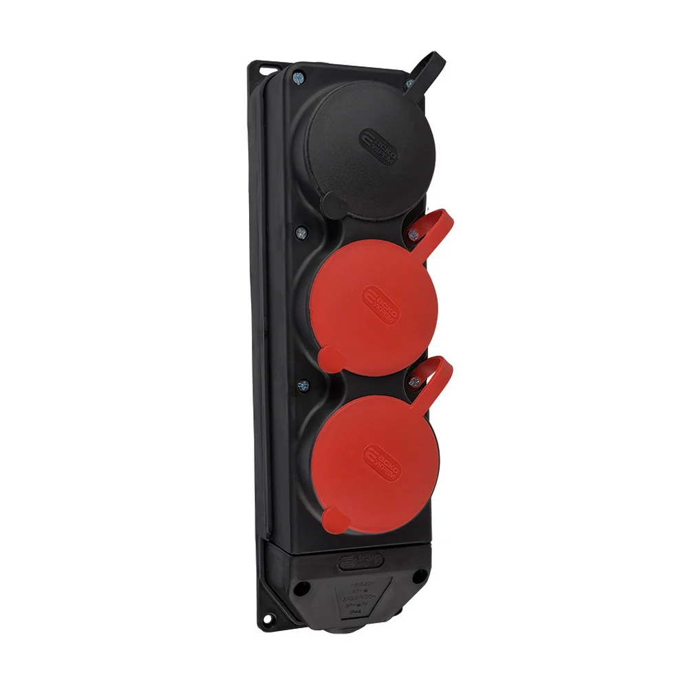 Розетка каучук АСКО 16А+2*25А тримісна з кришкою IP44 ( A0250010014 )