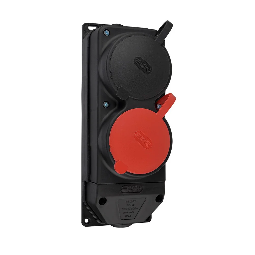 Розетка каучук АСКО 25А+16А двомісна з кришкою IP44 ( A0250010011 )
