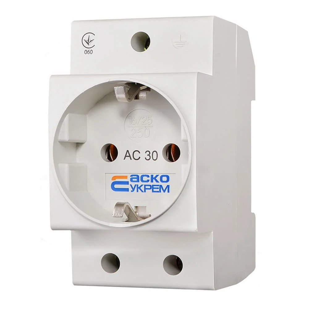 Розетка 1-на з/з на DIN рейку AC30 2Р+РЕ Аско ( A0150010104 )