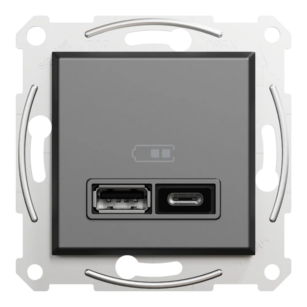 Розетка Schneider Asfora антрацит USB 2-а type A+C, 3A ( EPH2700471 )