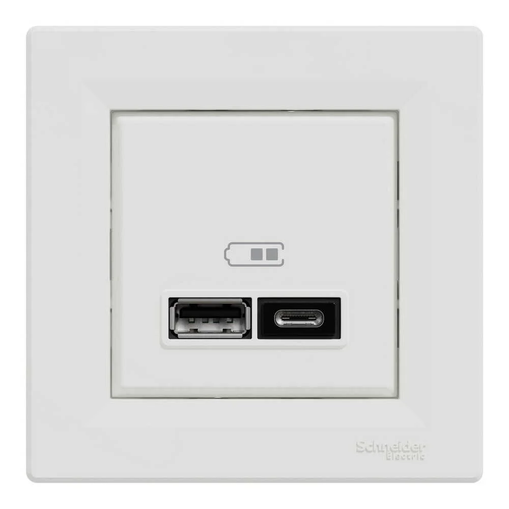 Розетка Schneider Asfora біла USB 2-а type A+C, 3A з рамкою ( EPH2700421 )