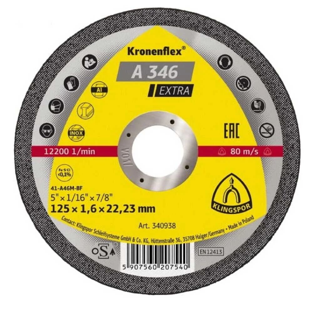 Диск відрізний Klingspor для металу A346 Extra 125*1,6*22,23 ( 340938 )