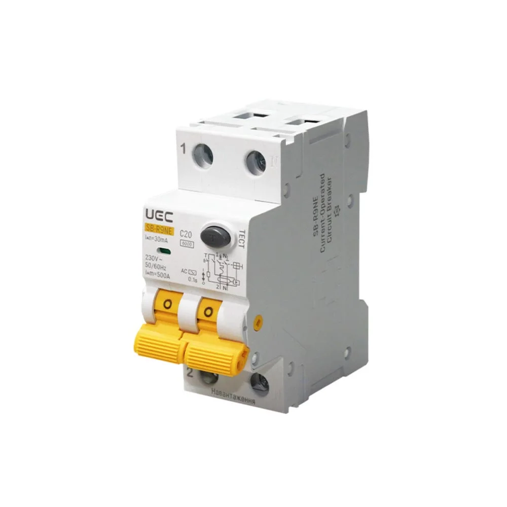 Автомат диференційного захисту SB-R9NE 2P C 20A 30mA Tип AC 6kA UEC( RCBO60-2-020-C-030-AC )