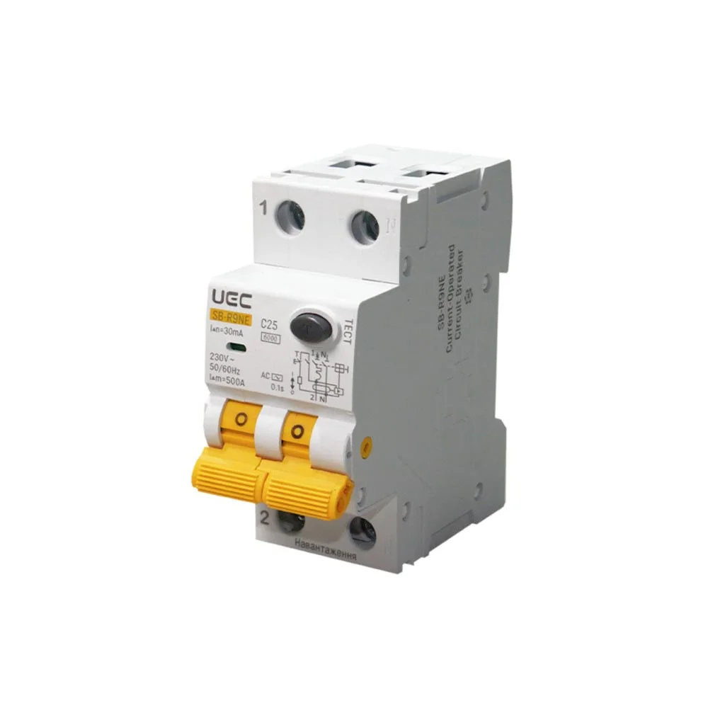 Автомат диференційного захисту SB-R9NE 2P C 25A 30mA Tип AC 6kA UEC( RCBO60-2-025-C-030-AC )