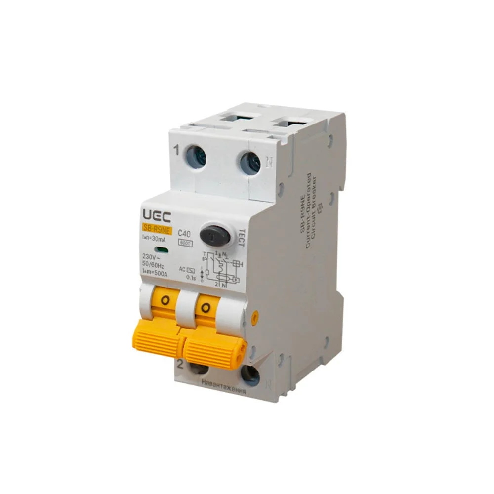 Автомат диференційного захисту SB-R9NE 2P C 40A 30mA Tип AC 6kA UEC( RCBO60-2-040-C-030-AC )