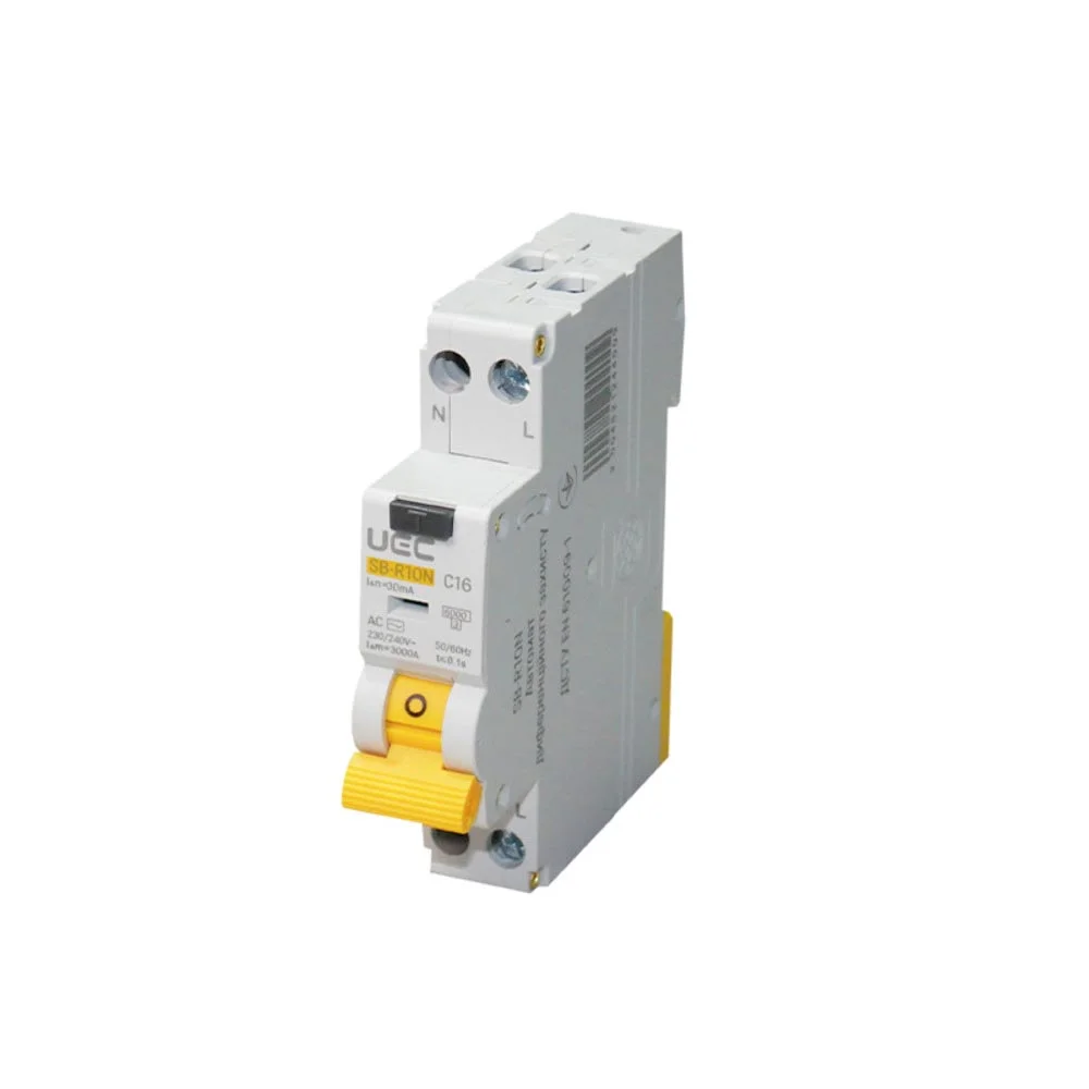 Автомат диференційного захисту SB-R10N 2P C 16A 30mA Tип AC 6kA UEC( RCBO-R10N-2-016-C-030-AC )