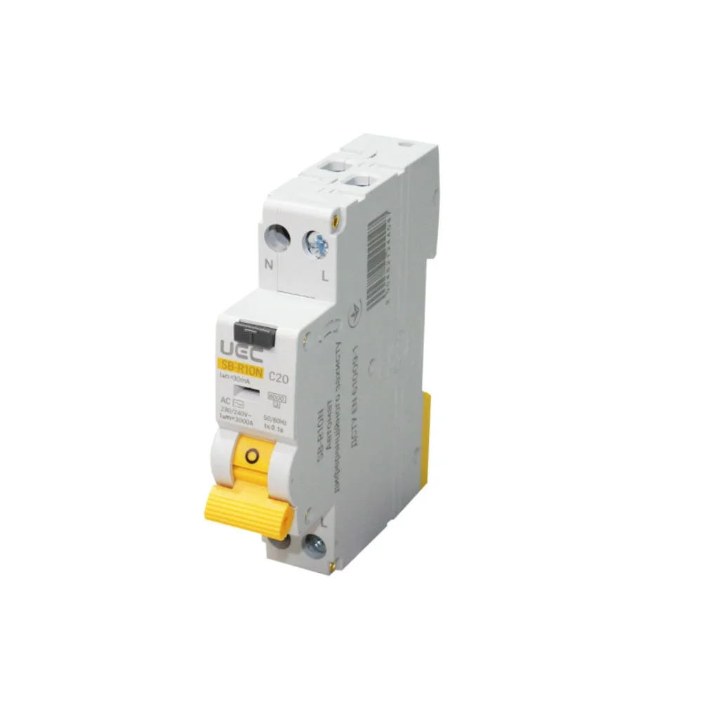 Автомат диференційного захисту SB-R10N 2P C 20A 30mA Tип AC 6kA UEC( RCBO-R10N-2-020-C-030-AC )