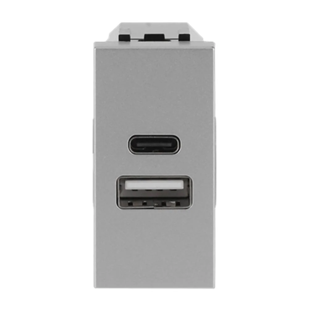 Розетка Zenit срібний 1 мод. USB A+C 2,1A ( 2CLA218530N1301 )