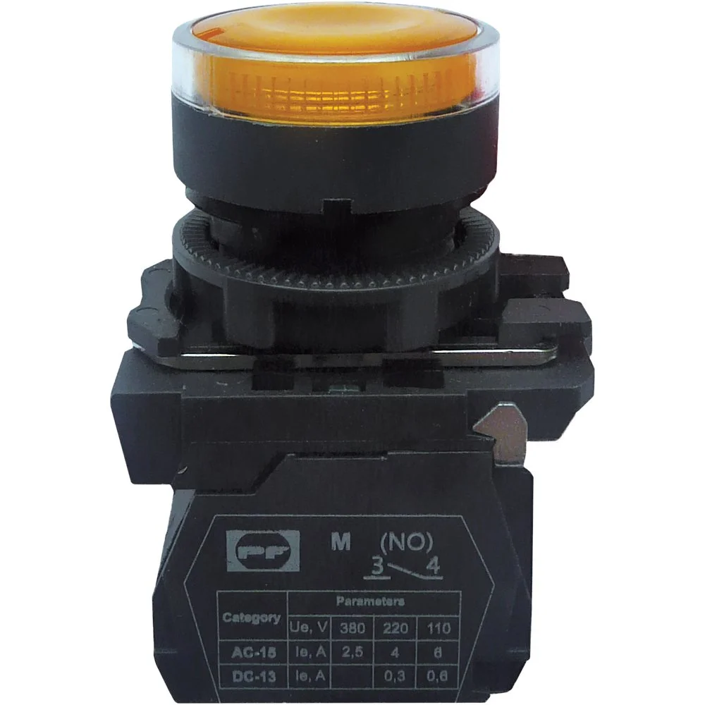 Вимикач кнопковий пластиковий FP5-AW3561230 1NO жовтий Промфактор ( FP5-AW3561230 )