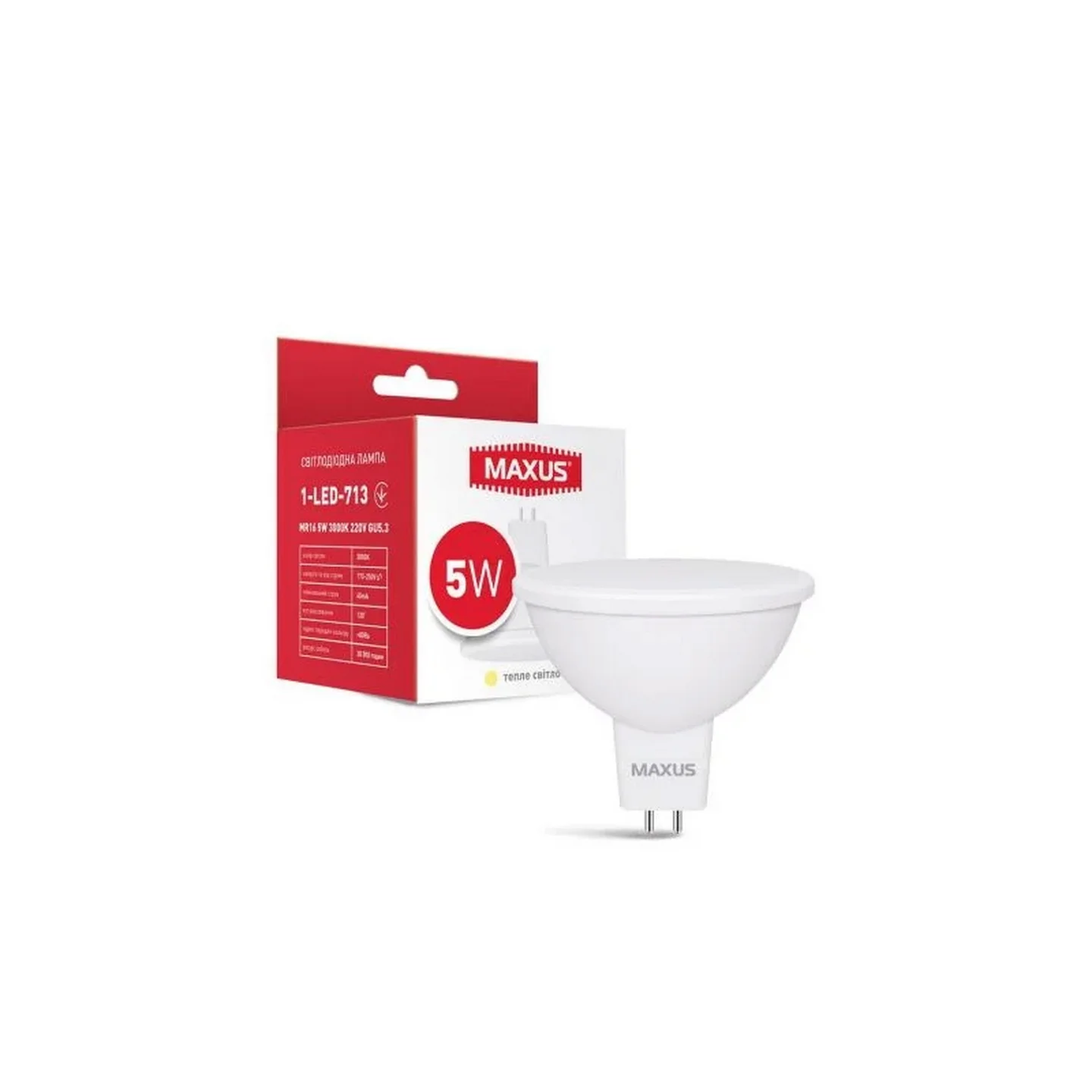 Лампа світлодіодна MAXUS MR16 5W 3000K 220V GU5.3 ( 1-LED-713 )