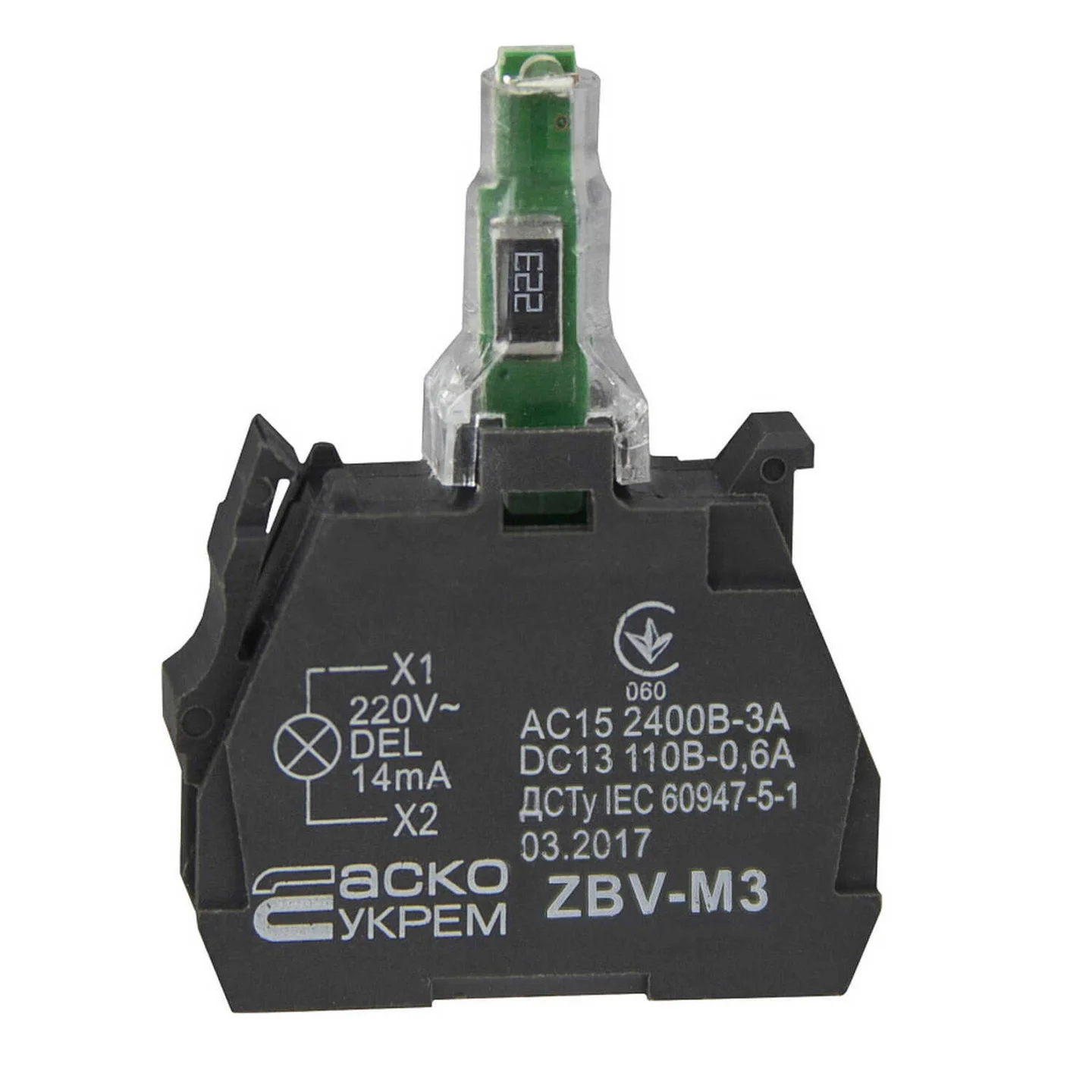 Лампа LED ZBV-M3 220В для кнопок TB5 АСКО зелена ( A0140010219 )