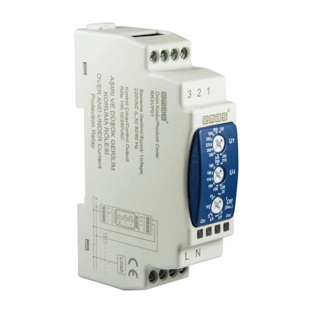 Реле напруги однофазне 0.1-20с Umin=150-210V/AC Umax=230-300V/AC EMAS ( RR3VP01 )