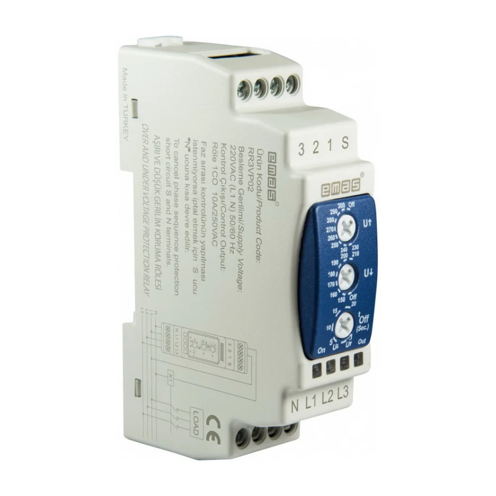 Реле напруги трифазне 0.1-20с Umin=150-210V/AC Umax=230-300V/AC EMAS ( RR3VP02 )