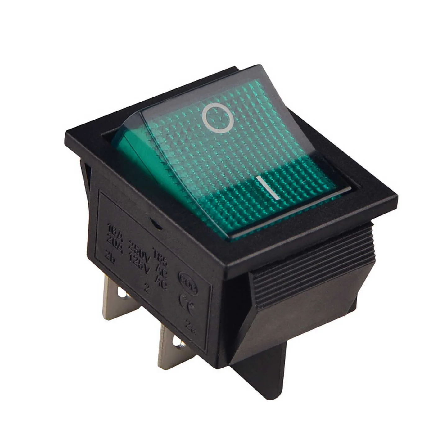Перемикач Аско 1 клав. зелений з підсвічуванням 12 V AC/DC KCD2-201N GR/B ( A0140040171 )