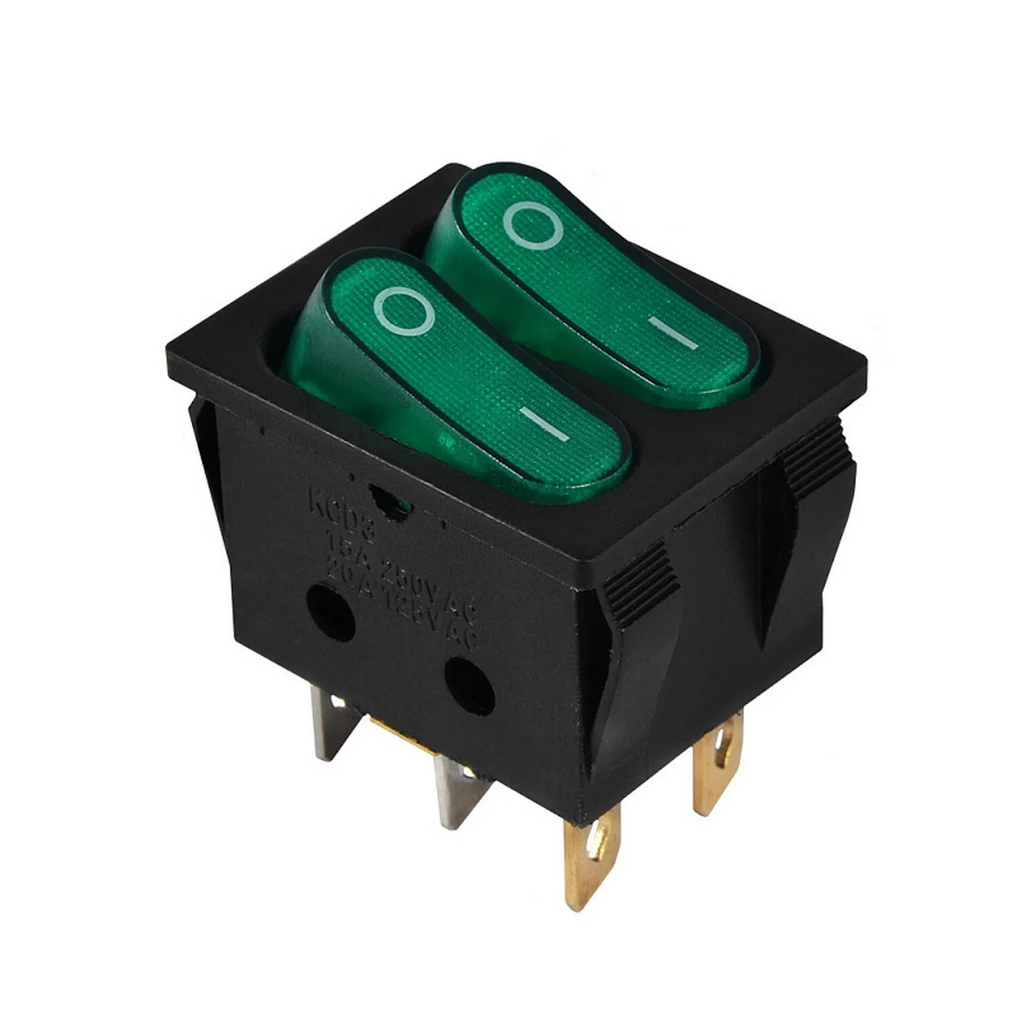 Перемикач Аско 2 клав. зелений з підсвічуванням KCD2-5-2101N GR/B 220V ( A0140040118 )