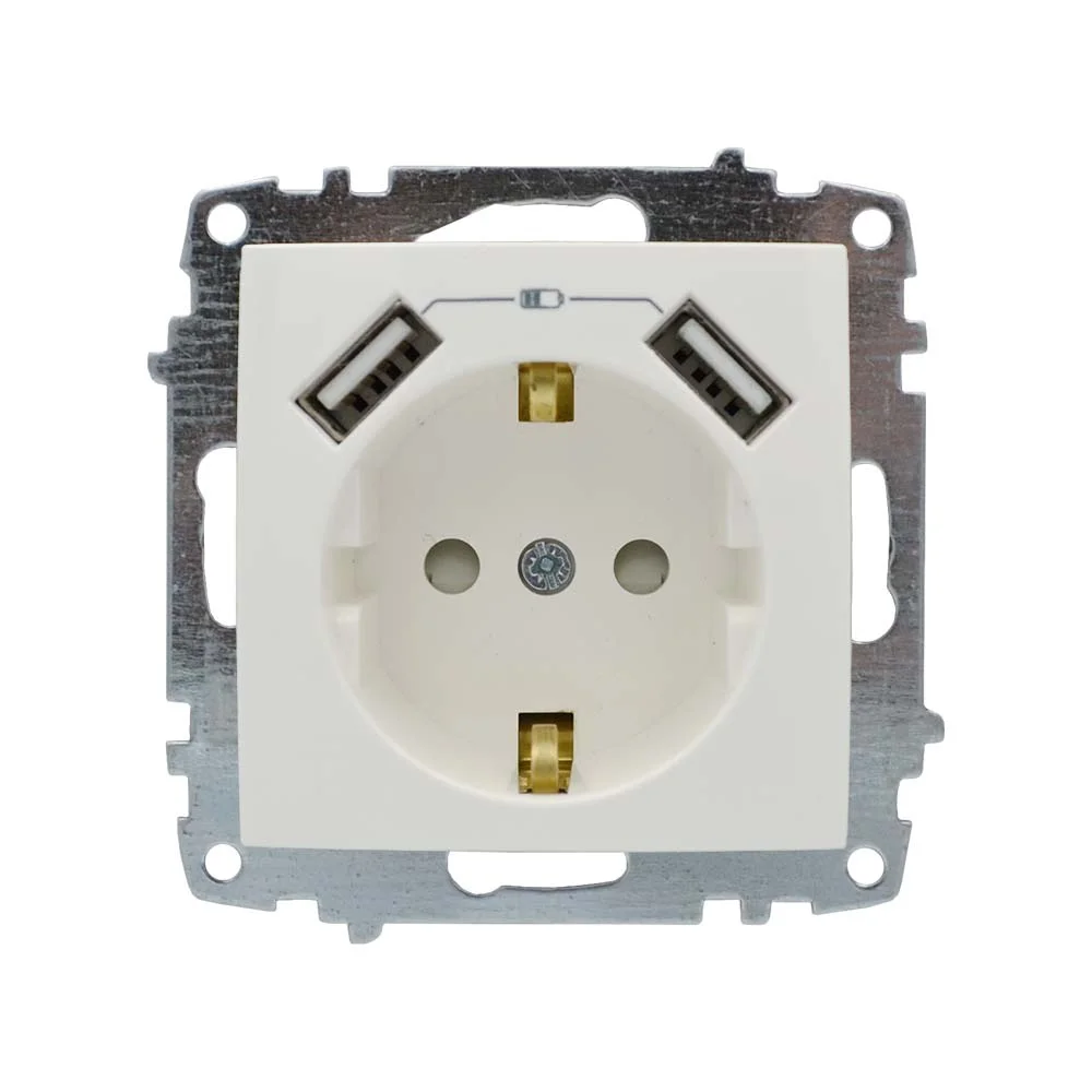 Розетка ZENA ELBI біла 1-на з заземленням + 2USB без рамки ( 609-010200-317 )