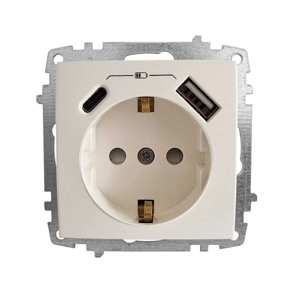 Розетка ZENA ELBI біла 1-на з заземленням + 2USB ( Type C+A ) без рамки ( 609-010200-334 )