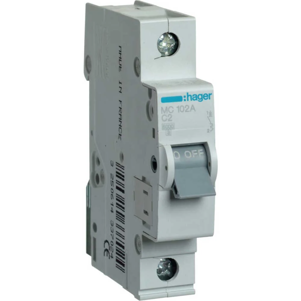 Автоматичний вимикач Hager 1P 2A C 6kA ( MCN102 )