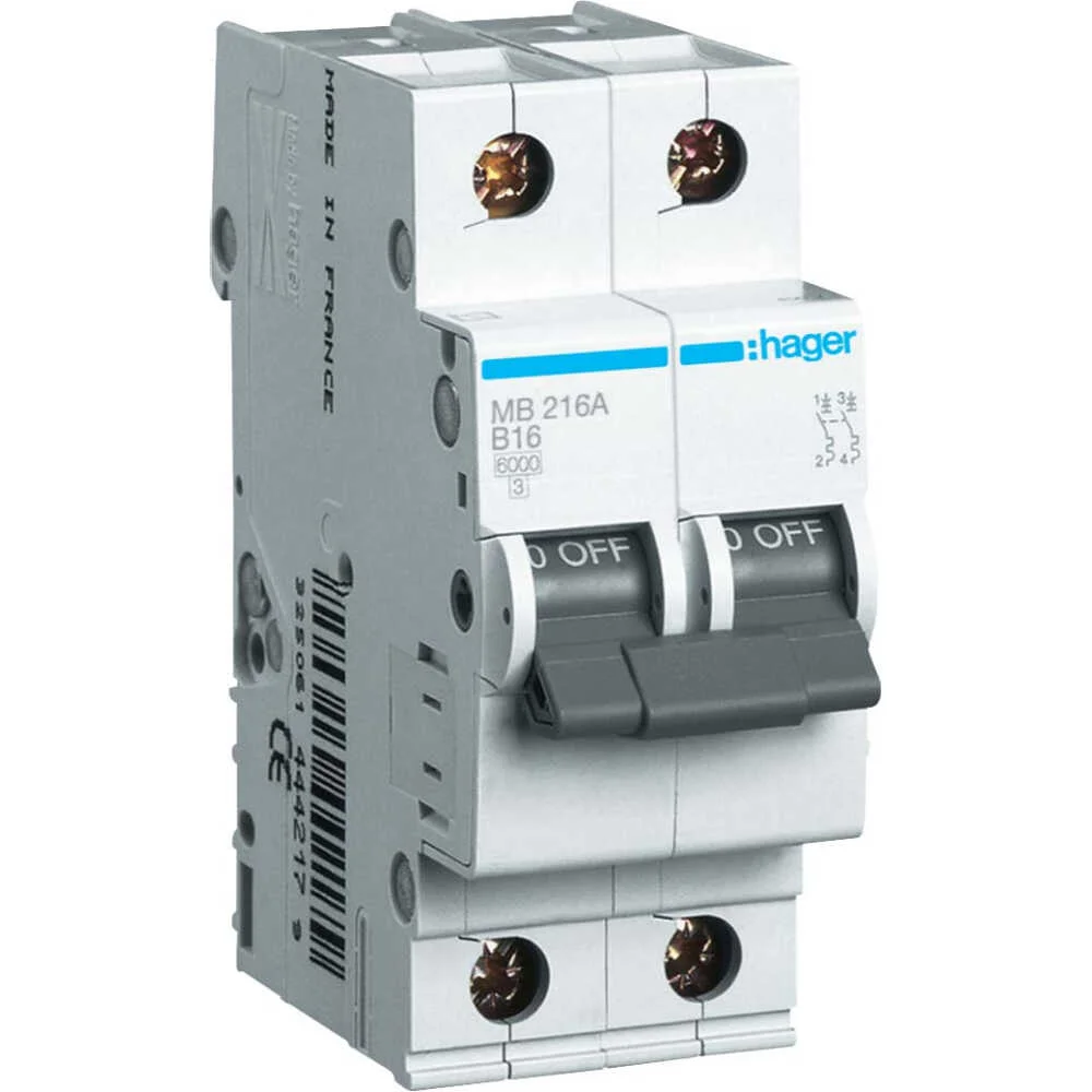 Автоматичний вимикач Hager 2P 16A B 6kA ( MBN216 )