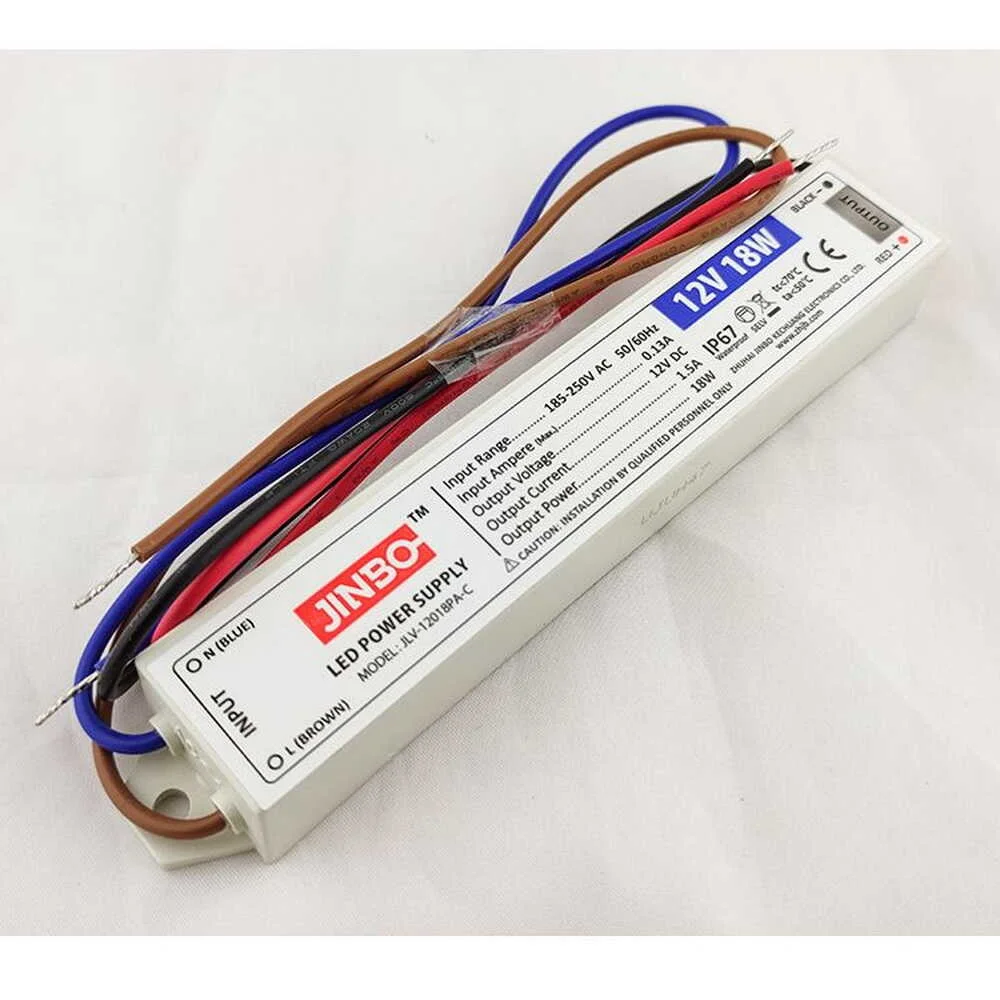 Блок живлення JINBO 18W 220В AC/12В DC IP67 (30см) ( JLV-12018PA )