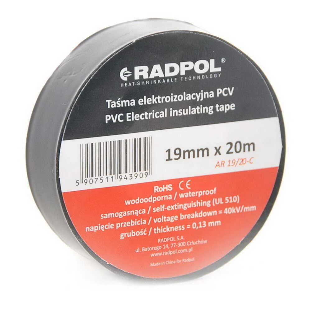 Ізострічка Radpol 0,13мм х 19мм / 20м чорна ( AR 19/20-С )