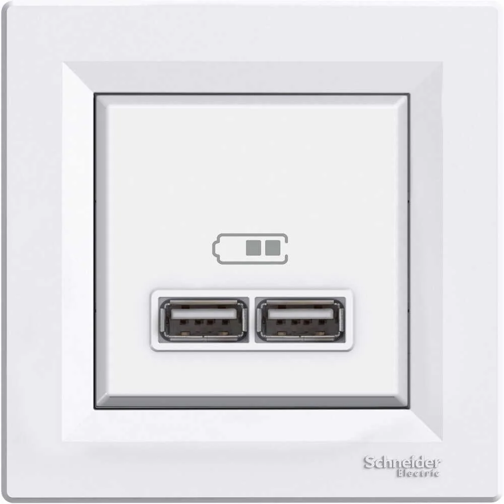 Розетка Schneider Asfora біла USB 2-на з рамкою ( EPH2700221 )