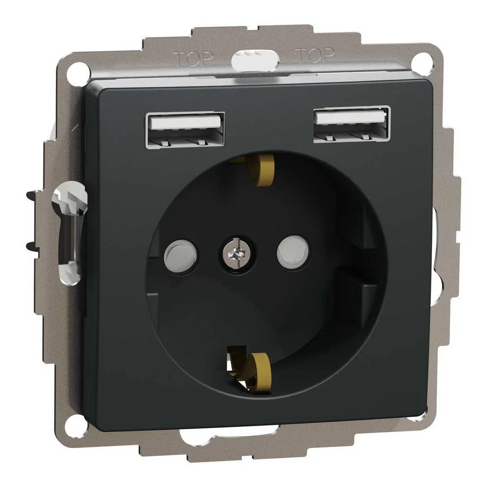 Розетка Schneider Sedna Design чорна 1-на з заземленням+ 2-а USB A+A без рамки ( SDD114052 )
