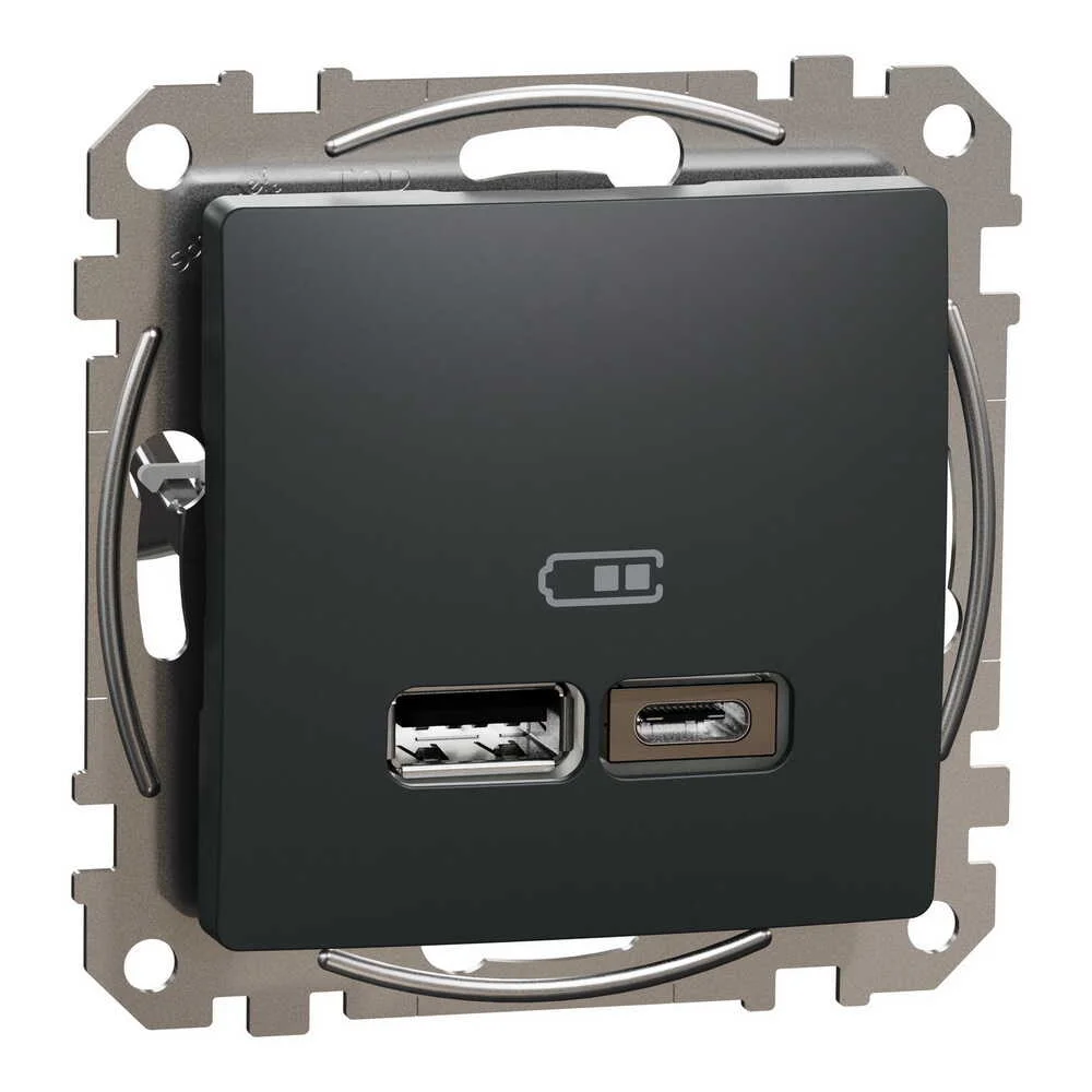 Розетка Schneider Sedna Design чорна 2-на USB A+C без рамки ( SDD114402 )