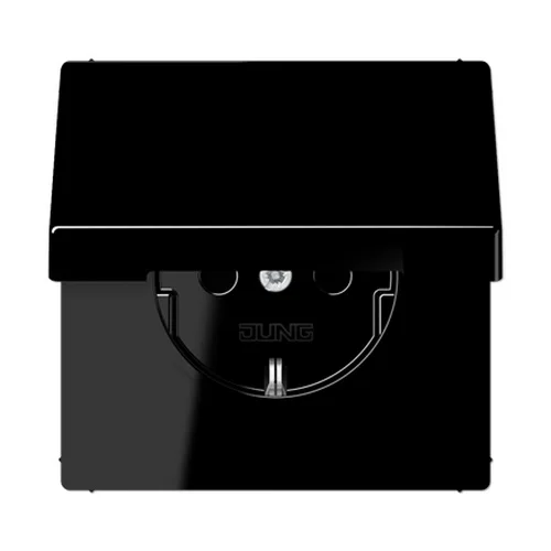 Розетка Jung LS чорна 1-на з заземленням з кришкою ( LS1520KLSW )