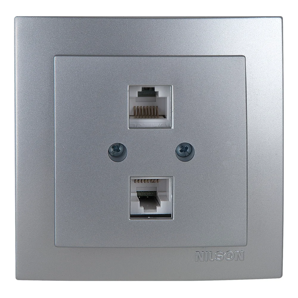 Розетка Nilson Touran срібло комп'ютерна 2-на CAT6e RJ45 ( 24131047 )