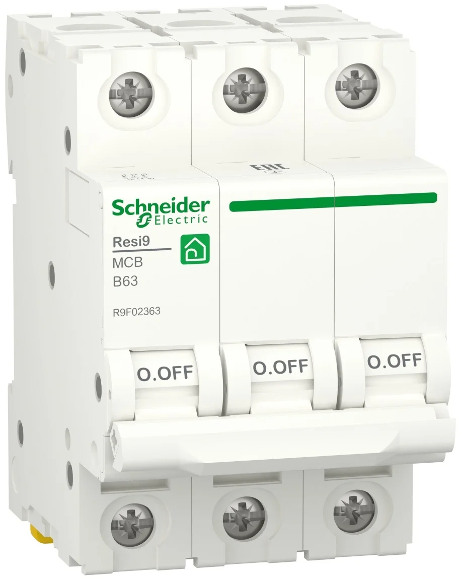 Автоматичний вимикач 6kA 3P 63A В, Resi9 Schneider Electric R9F02363
